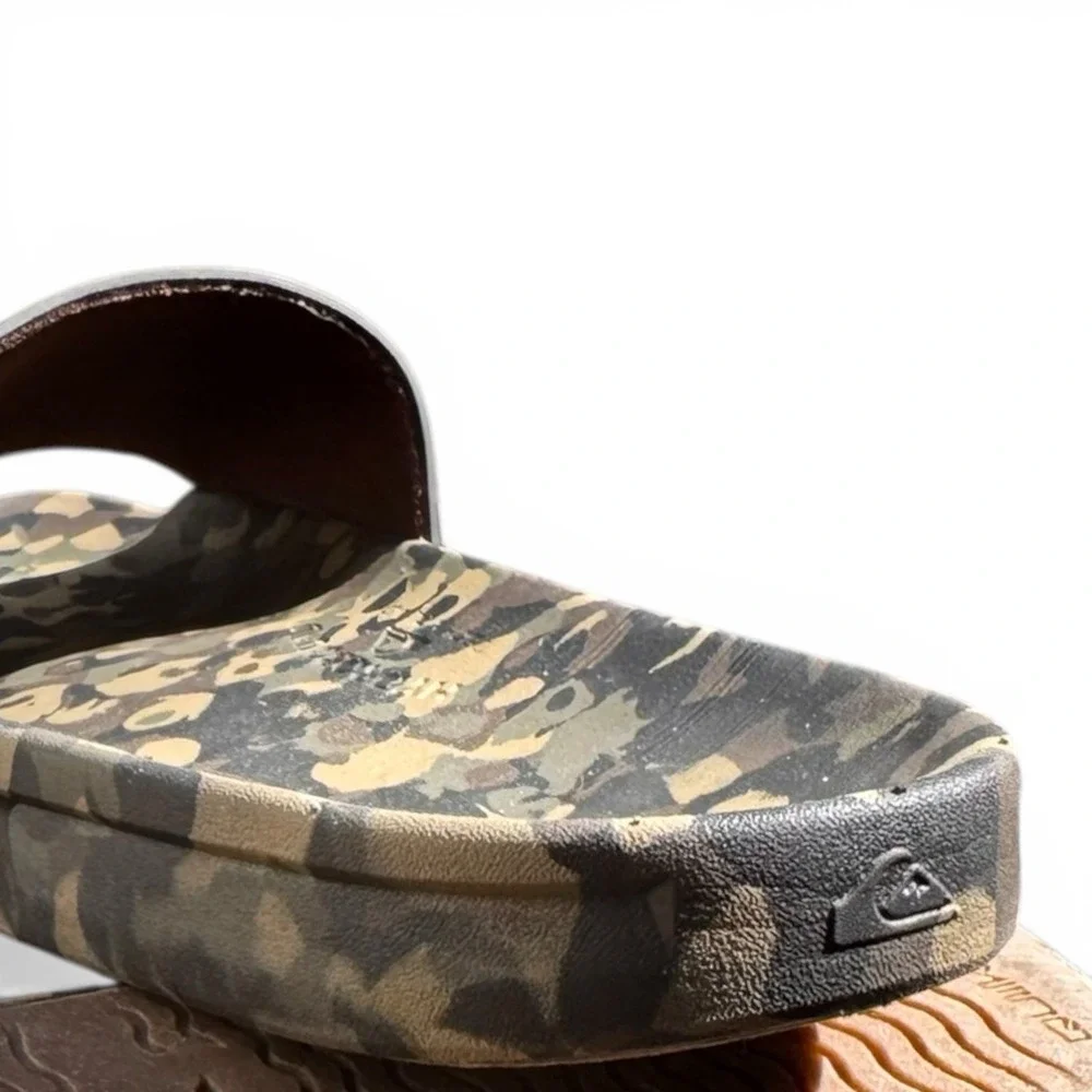 Quiksilver Men's Camouflage Slide Flip Flops Black Green Breathable‎ Mens 10 EUC
